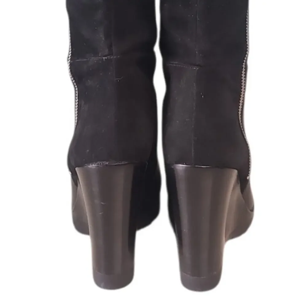 Michael Kors Clara Black Wedge Boots Size 6 GUC 15" Shaft Vachetta Leather - Picture 7 of 9